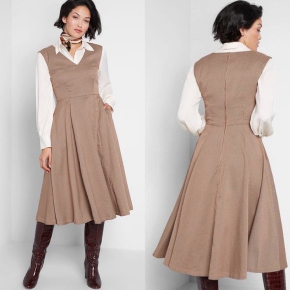 ModCloth Decision Maker Plaid Midi Dress Brown 2